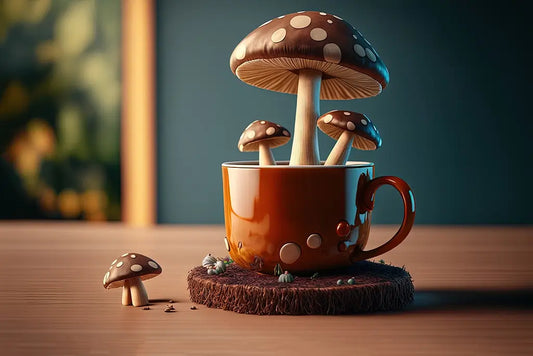 ai generated image of mushrooms growing in a mug