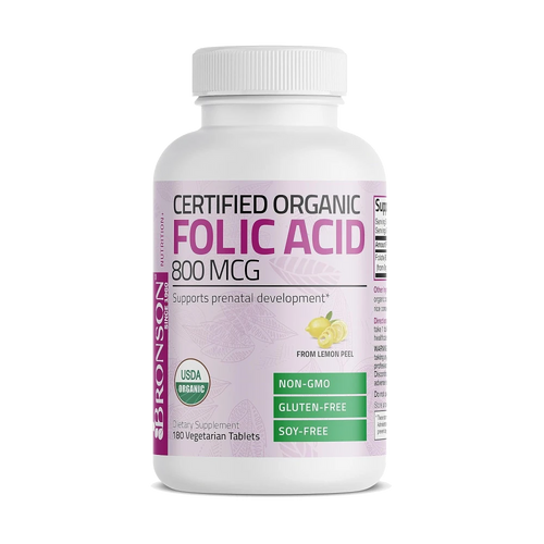 Certified Organic Folic Acid supplement bottle